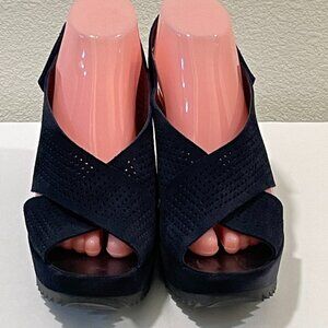 NEW, PEDRO GARCIA "Frigg" Suede Crossover Sling Back Wedge, Spain, Navy - 39/9